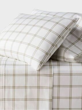 Threshold - Queen 400 Thread Count Performance Sheet Set Green Green Plaid